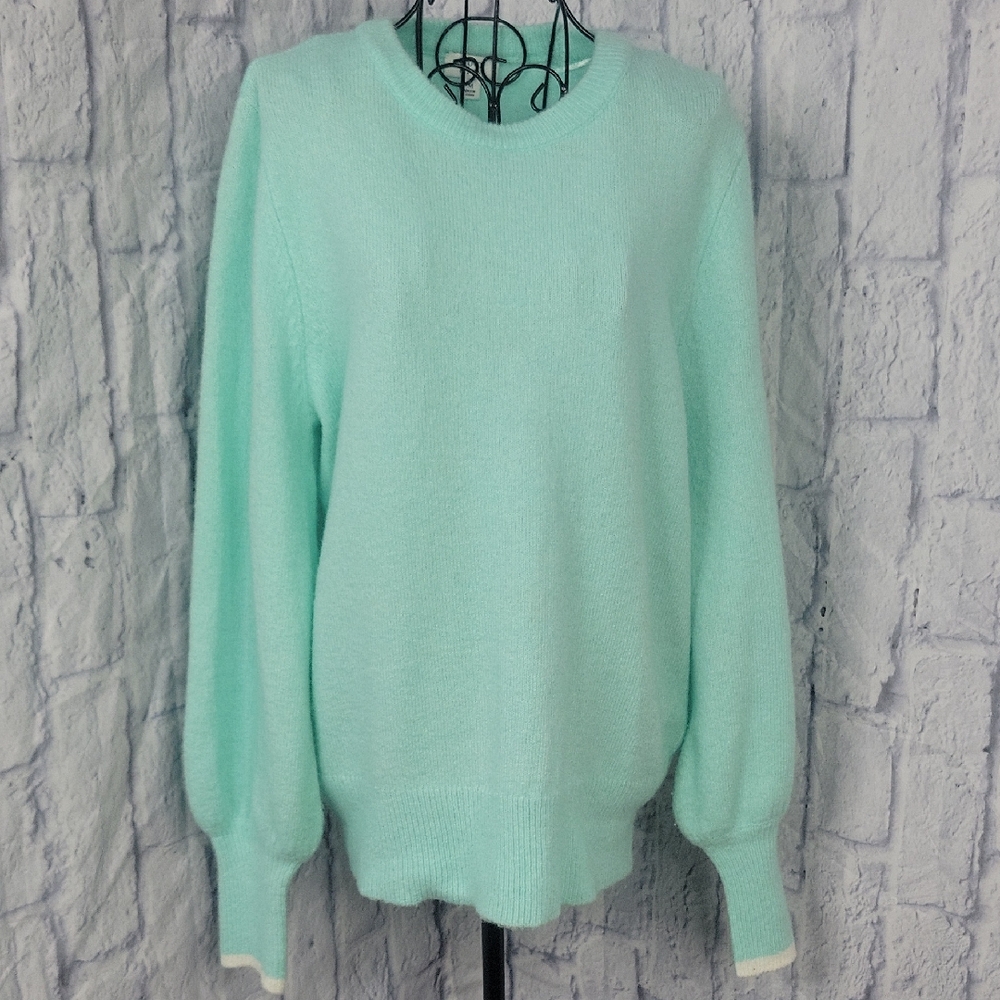 crown & ivy Mint Green Hearts Aplenty Sequined Elbow Patches Sweater Medium